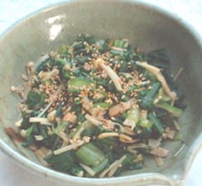 春菊とエノキと鶏肉の中華和え